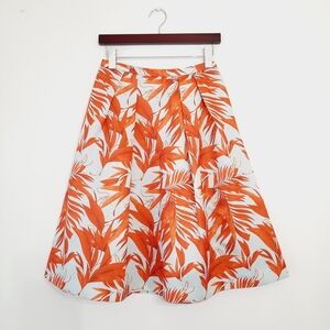 H&M Orange Leaf Print A-Line Skirt